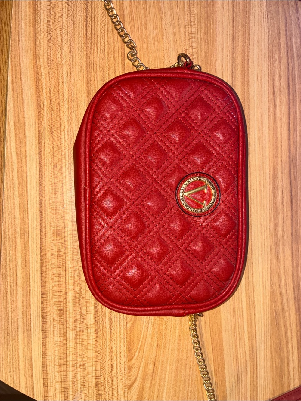 Vera New York Quilted Red Crossbody with Gold Chain